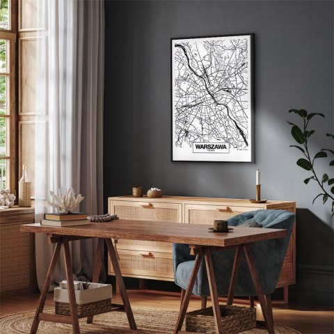 Obraz - Mapa miasta: Warszawa (1-częściowy) pionowy 80x120 W ramie drewnianej czarnej
