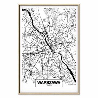 Obraz - Mapa miasta: Warszawa (1-częściowy) pionowy 80x120 W ramie drewnianej naturalnej