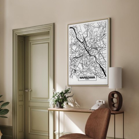 Obraz - Mapa miasta: Warszawa (1-częściowy) pionowy 80x120 W ramie drewnianej naturalnej