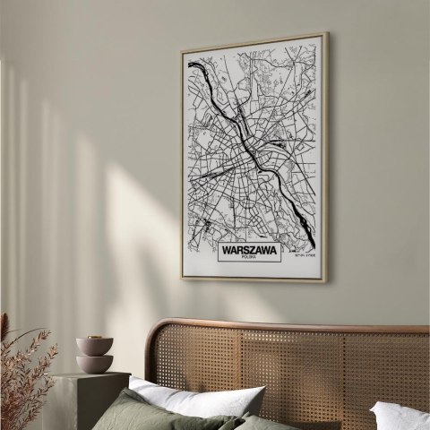 Obraz - Mapa miasta: Warszawa (1-częściowy) pionowy 80x120 W ramie drewnianej naturalnej