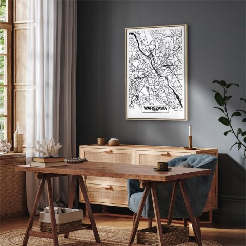 Obraz - Mapa miasta: Warszawa (1-częściowy) pionowy 80x120 W ramie drewnianej naturalnej