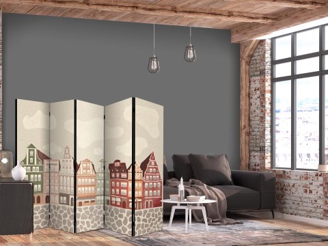 Parawan - Plac Solny - kolorowe ilustrowane kamieniczki na tle nieba z chmurami 225x172 Akustyczny