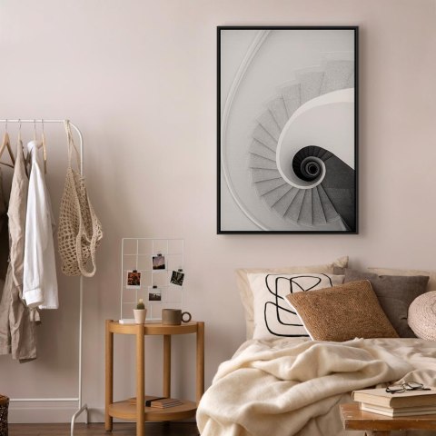 Obraz - Białe schody (1-częściowy) pionowy 40x60 W ramie drewnianej czarnej