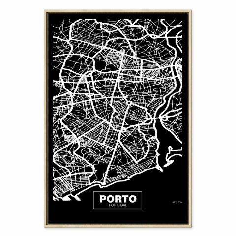 Obraz - Mapa w negatywie: Porto (1-częściowy) pionowy 40x60 W ramie drewnianej naturalnej