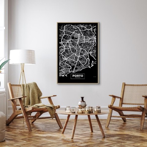 Obraz - Mapa w negatywie: Porto (1-częściowy) pionowy 40x60 W ramie drewnianej naturalnej