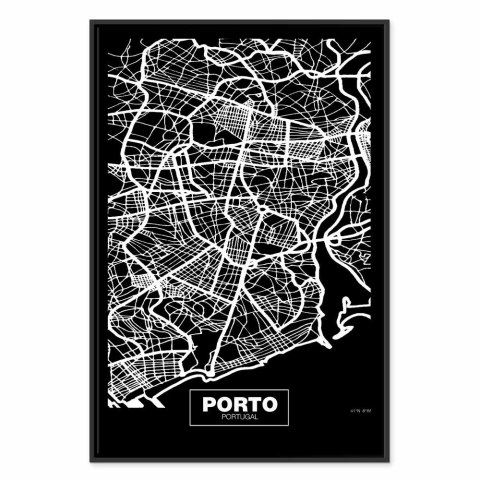 Obraz - Mapa w negatywie: Porto (1-częściowy) pionowy 80x120 W ramie drewnianej czarnej