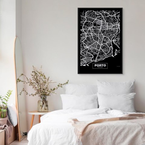 Obraz - Mapa w negatywie: Porto (1-częściowy) pionowy 80x120 W ramie drewnianej czarnej
