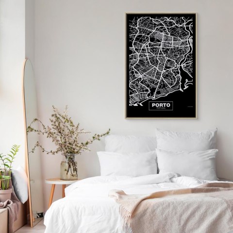 Obraz - Mapa w negatywie: Porto (1-częściowy) pionowy 80x120 W ramie drewnianej naturalnej