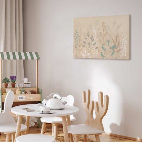 Obraz - Poranek na polanie - pastelowe różnorodne rośliny na beżowym tle 30x20 Standard