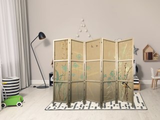 Parawan japoński - Malutki ptaszek - kolorowe trawy w złotych odcieniach zachodu słońca 225x172