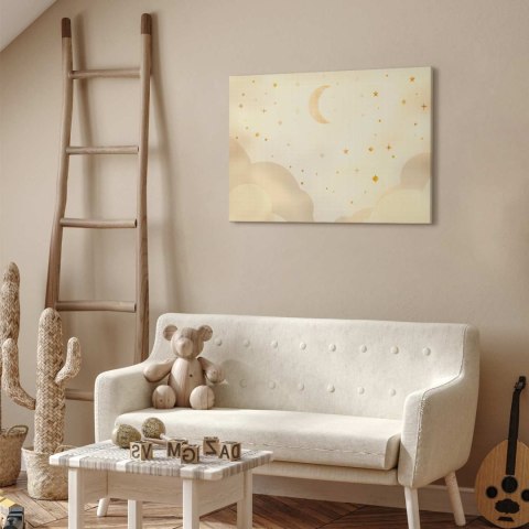 Obraz - Jasna noc - księżyc w towarzystwie wielu gwiazd na jasnym tle 30x20 Premium Print