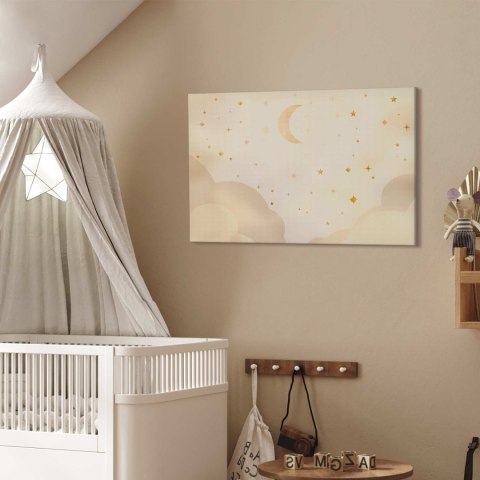 Obraz - Jasna noc - księżyc w towarzystwie wielu gwiazd na jasnym tle 30x20 Premium Print