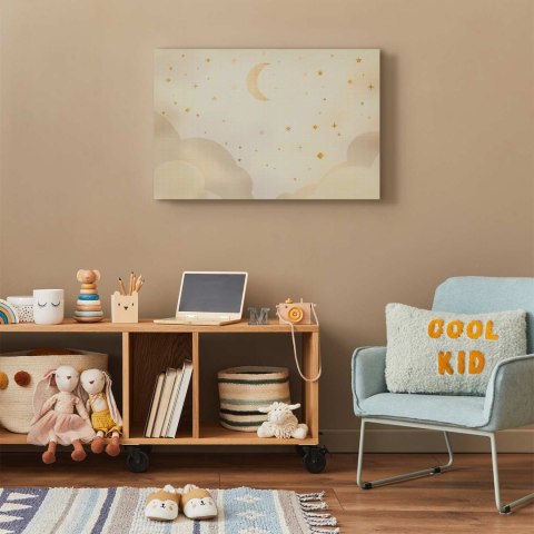 Obraz - Jasna noc - księżyc w towarzystwie wielu gwiazd na jasnym tle 60x40 Standard