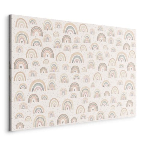 Obraz - Wiosna - pastelowe tęcze z serduszkami w deszczowy dzień 30x20 Standard