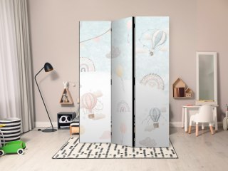 Parawan - Balony na niebie - Balony w pastelowych barwach latające po zachmurzonym niebie - wśród tęczy i gwiazd 135x172 Dwustro