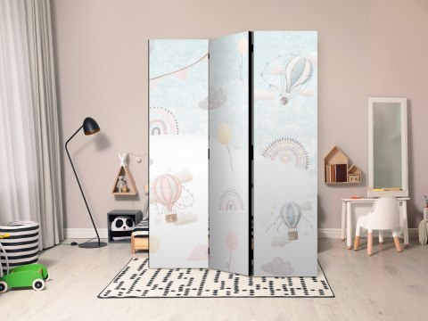 Parawan - Balony na niebie - Balony w pastelowych barwach latające po zachmurzonym niebie - wśród tęczy i gwiazd 135x172 Dwustro