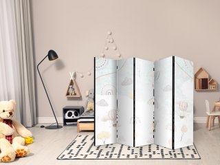 Parawan - Balony na niebie - Balony w pastelowych barwach latające po zachmurzonym niebie - wśród tęczy i gwiazd 225x172 Dwustro