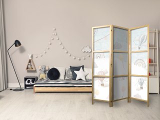 Parawan japoński - Balony na niebie - Balony w pastelowych barwach latające po zachmurzonym niebie - wśród tęczy i gwiazd 135x17
