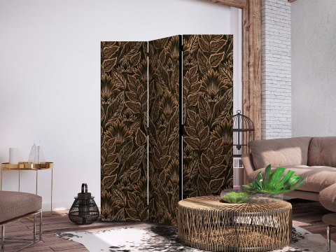 Parawan - Gęsta roślinność - botaniczne wzory w ilustracyjnym stylu; brązowe 135x172 Akustyczny