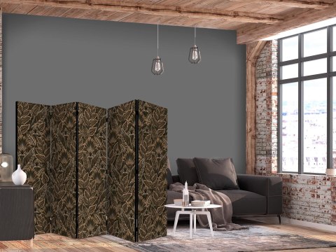 Parawan - Gęsta roślinność - botaniczne wzory w ilustracyjnym stylu; brązowe 225x172 Akustyczny
