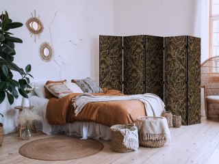 Parawan - Gęsta roślinność - botaniczne wzory w ilustracyjnym stylu; brązowe 225x172 Dwustronny
