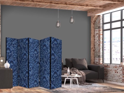 Parawan - Gęsta roślinność - botaniczne wzory w ilustracyjnym stylu; niebieskie 225x172 Akustyczny