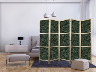 Parawan japoński - Gęsta roślinność - botaniczne wzory w ilustracyjnym stylu; zielone 225x172
