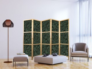 Parawan japoński - Gęsta roślinność - botaniczne wzory w ilustracyjnym stylu; zielone 225x172