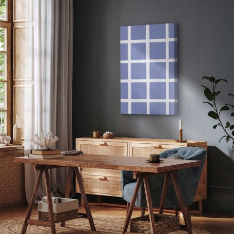 Obraz - Linie i symetria - ekspresyjna biała krata na niebieskim tle 40x60 Standard