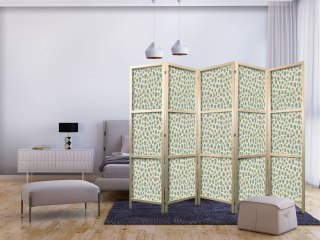 Parawan japoński - Deseń żyrafy - zwierzęcy wzór w turkusowe plamki na jasnym tle 225x172