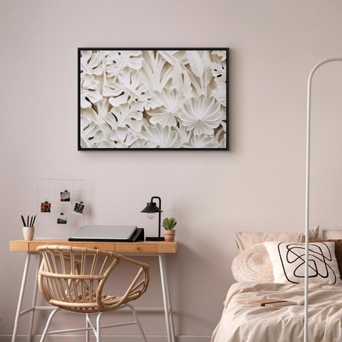 Obraz - Ceramiczne liście (1-częściowy) szeroki 120x80 W ramie drewnianej czarnej