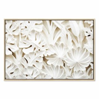 Obraz - Ceramiczne liście (1-częściowy) szeroki 120x80 W ramie drewnianej naturalnej