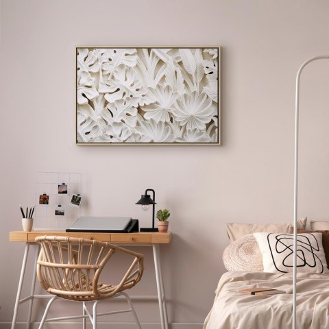 Obraz - Ceramiczne liście (1-częściowy) szeroki 90x60 W ramie drewnianej naturalnej