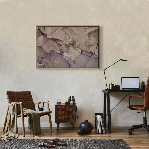 Obraz - Akwarelowa abstrakcja - pudroworóżowy marmur ze złotym akcentem 60x40 W ramie drewnianej naturalnej
