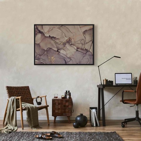 Obraz - Akwarelowa abstrakcja - pudroworóżowy marmur ze złotym akcentem 90x60 W ramie drewnianej czarnej