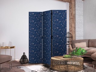 Parawan - Kosmiczna Fantazja - wzór z słońcami księżycami i ważkami na ciemnym tle 135x172 Jednostronny