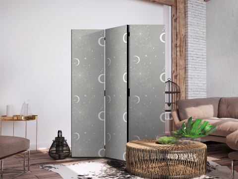 Parawan - Kosmiczne Fajerwerki - elegancki wzór z księżycami i gwiazdami na szarym tle 135x172 Akustyczny