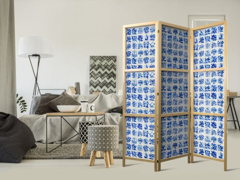 Parawan japoński - Ceramiczne kafelki - tradycyjne portugalskie niebieskie płytki azulejos 135x172