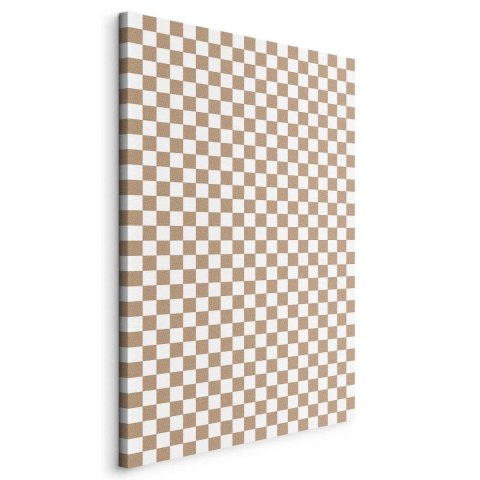 Obraz - Szachowy Wzór - brązowo-biała kratka z delikatnym szumem 60x90 Standard