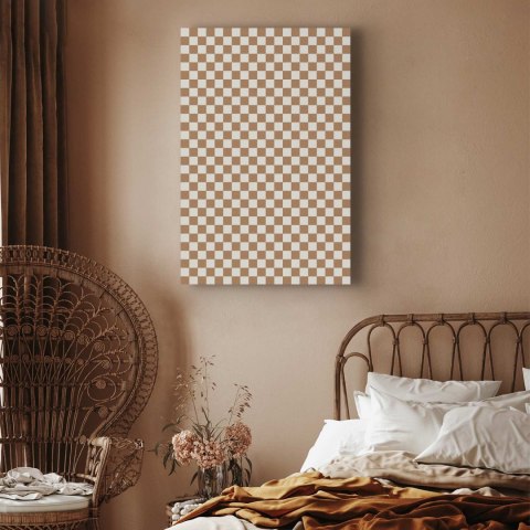 Obraz - Szachowy Wzór - brązowo-biała kratka z delikatnym szumem 60x90 Standard