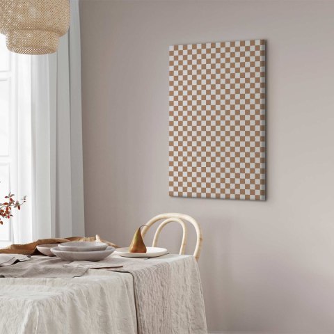 Obraz - Szachowy Wzór - brązowo-biała kratka z delikatnym szumem 60x90 Standard