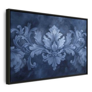 Obraz - Ornament w błękitnych i chłodnych kolorach ciemnoniebieska dekoracja 120x80 W ramie drewnianej czarnej