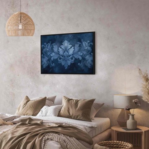Obraz - Ornament w błękitnych i chłodnych kolorach ciemnoniebieska dekoracja 120x80 W ramie drewnianej czarnej