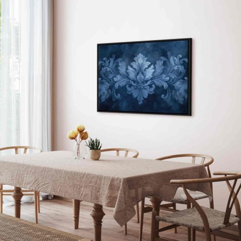Obraz - Ornament w błękitnych i chłodnych kolorach ciemnoniebieska dekoracja 120x80 W ramie drewnianej czarnej