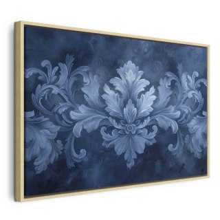 Obraz - Ornament w błękitnych i chłodnych kolorach ciemnoniebieska dekoracja 120x80 W ramie drewnianej naturalnej