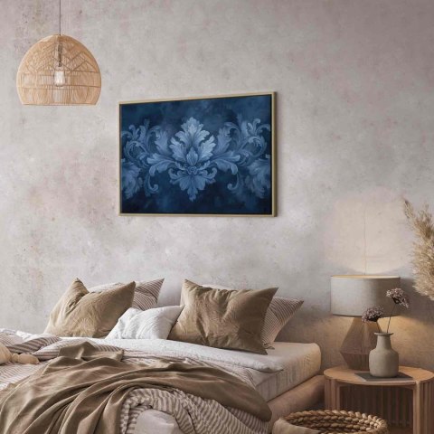 Obraz - Ornament w błękitnych i chłodnych kolorach ciemnoniebieska dekoracja 120x80 W ramie drewnianej naturalnej