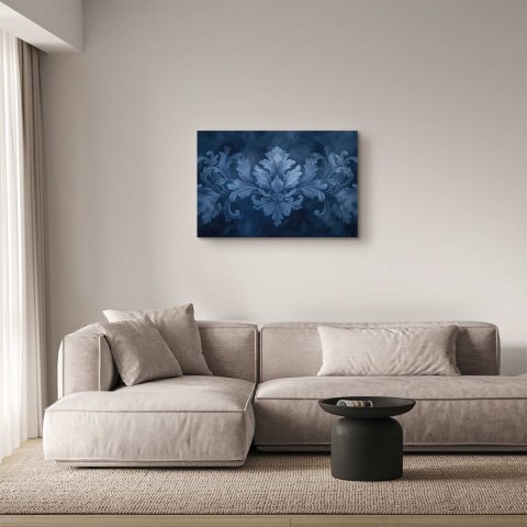 Obraz - Ornament w błękitnych i chłodnych kolorach ciemnoniebieska dekoracja 90x60 Standard