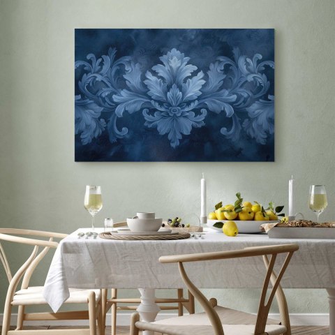 Obraz - Ornament w błękitnych i chłodnych kolorach ciemnoniebieska dekoracja 90x60 Standard