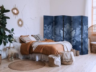 Parawan - Ornament w błękitnych i chłodnych kolorach; ciemnoniebieska dekoracja 225x172 Jednostronny