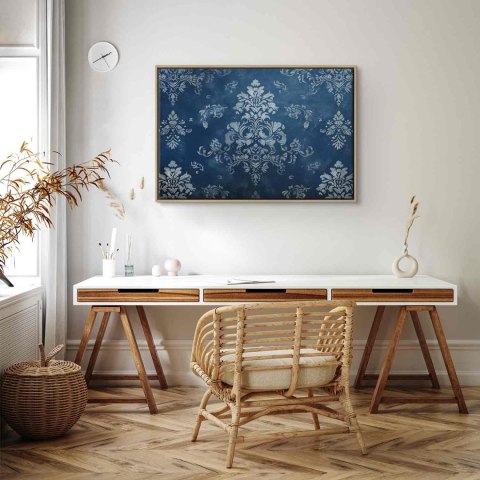 Obraz - Ornament retro dekoracyjny motyw w przetartych błękitach 120x80 W ramie drewnianej naturalnej